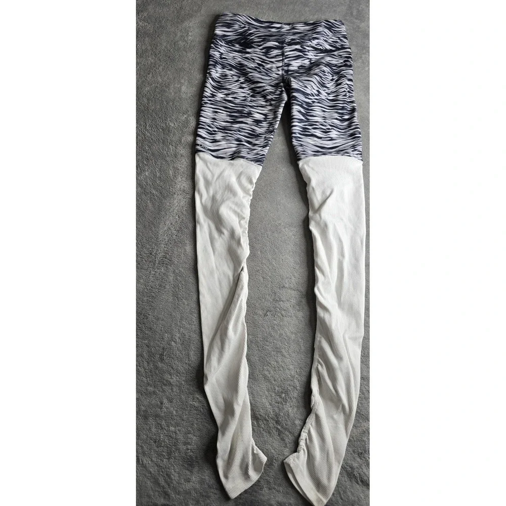Alo Yoga Goddess Leggings Womens M/L Navy Wave Color Block Ribbed Ruched READ